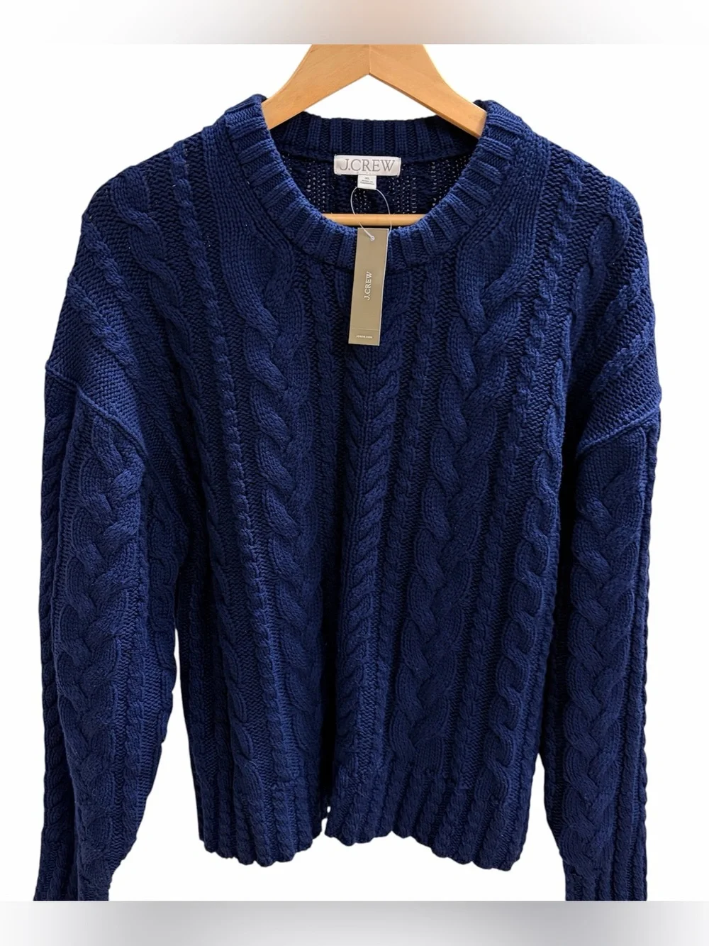 J. Crew Cable-Knit Cotton Sweater XL Navy NEW